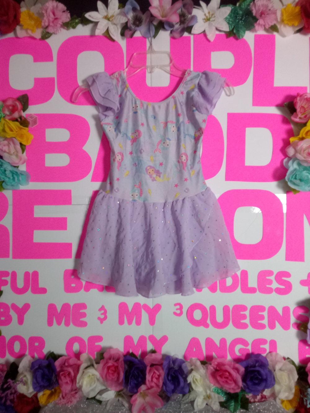 Lilac Mermaid Print Sparkle Swimsuit, Ballet Or Gymnastics Suit.
